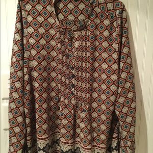 Forever 21 Plus 3X Navy Blouse Pintuck Abstract